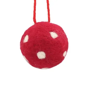 Pendente Palla Feltro Lana Rossa 5cm Albero Di Natale Decorazione Sospesa Festa