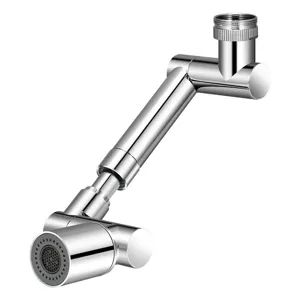 Universal faucet robotic arm 1080 degree rotating extender detail view, silver finish.
