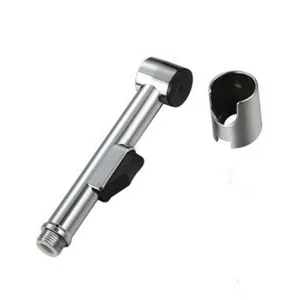Handheld bidet toilet spray gun set with holder, chrome finish bathroom washing booster nozzle.