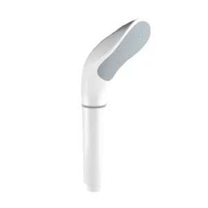 Soffione doccia manuale ad alta pressione per bagno, design moderno bianco e grigio elegante.