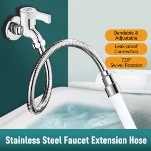 Stainless steel faucet extender, flexible universal pipe, anti-splash kitchen accessory.
