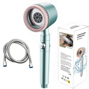 Turbo κεφαλή ντους υψηλής πίεσης με φίλτρο και βούρτσα μασάζ, εύκαμπτος σωλήνας.