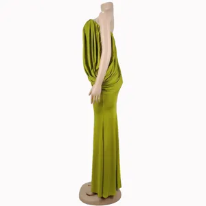 Strapless draped mermaid long dress, elegant olive green evening gown for party and events.