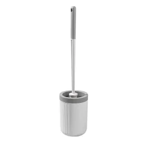 Punch-free toilet brush set with holder, white and grey wall-mounted bathroom cleaning brush.
