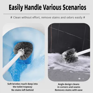 Conjunto de escobilla de baño de pared con cerdas suaves para limpiar esquinas y huecos fácilmente.