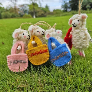 Handmade wool felt sheep hanging pendant with colorful mini bag cute animal decor gift