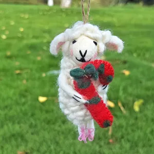 Handmade felt sheep hanging ornament, cute wool craft decoration for backpack or home.