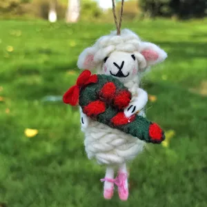 Handmade wool felt sheep hanging ornament cute animal pendant home decor gift souvenir