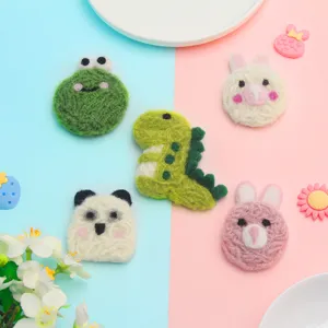 Cute wool yarn dinosaur panda rabbit frog animal appliques for kids DIY hair accessories.
