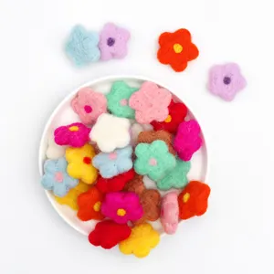 Colorful wool felt flower patches handmade DIY small five petal hair accessories parts
