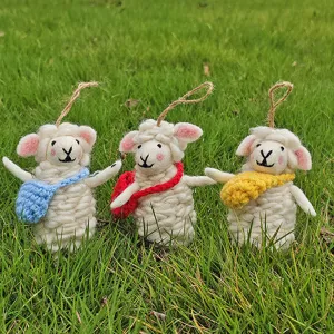 Handmade wool felt sheep hanging ornament cute colorful backpack creative decor gift