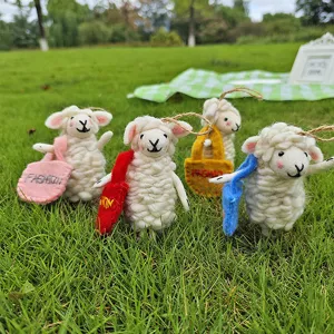 Handmade wool felt sheep pendant cute colorful backpack lamb hanging ornament decoration gift