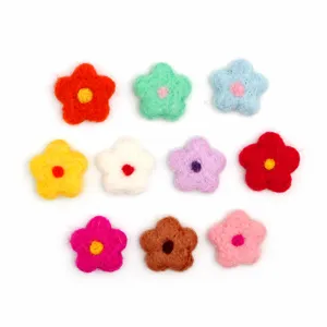 Handmade wool felt small five-petal flowers, colorful DIY hair accessory parts and crafts.