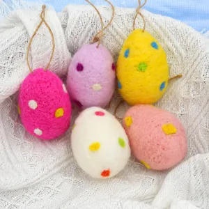 Easter wool felt eggs hanging ornaments DIY craft party home decoration colorful detail view