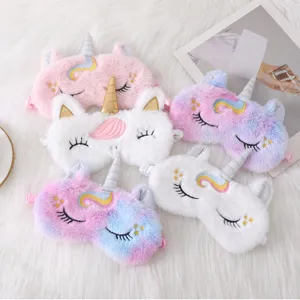 Plush unicorn sleep mask cute cartoon fluffy eye shade for sleeping soft travel shading aid