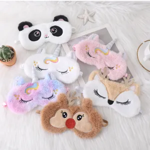 Cute plush animal sleep masks set featuring cute panda, unicorn, and deer embroidery designs.