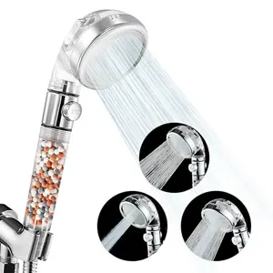 Pommeau de Douche à Main Haute Pression avec 3 Modes de Jet Pierre Filtrante d'Économie d'Eau et Bouton d'Arrêt pour Salle de Bain