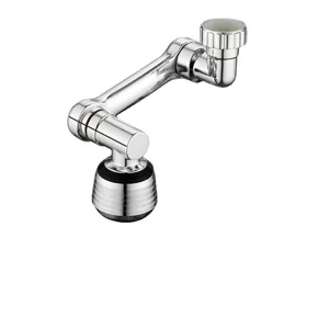 Universal swiveling robotic arm faucet extender with dual-joint splash-proof aerator