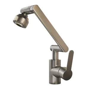 Modern robotic arm kitchen faucet with multi-angle swivel spray head for home bathroom sink use.