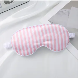 Pink and white striped faux silk sleep mask, soft shading eye mask for comfortable sleeping.