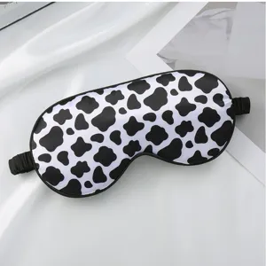 Black white cow print imitation silk sleep mask, soft comfortable blackout eye mask for daily use.
