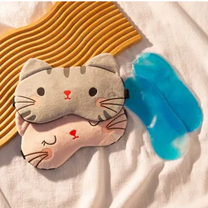 Mascherina per occhi gatto con gel freddo caldo, maschera sonno cartoon oscurante per ufficio riposo