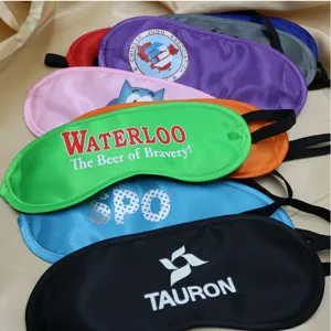 Soft satin sleep eye mask with colorful custom logo print for travel and daily rest
