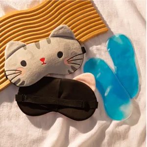 Set maschera per dormire gatto con cuscinetti in gel, morbida maschera sonno peluche casa ufficio.