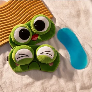 Süße Cartoon Frosch Plüsch Schlafmaske mit Kühlakku, weiche bequeme Augenklappe für Reise.
