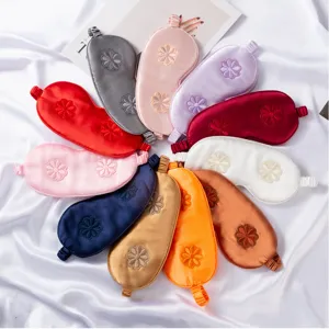 Imitation silk blackout sleep eye mask with 3d floral embroidery breathable comfortable travel home