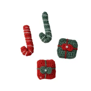 Christmas crochet candy cane and gift box decorations DIY handmade brooch hair accessories