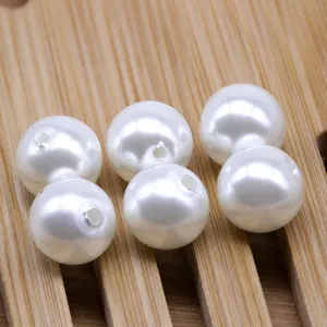 ABS double hole imitation pearl round beads DIY accessories high gloss white craft supplies