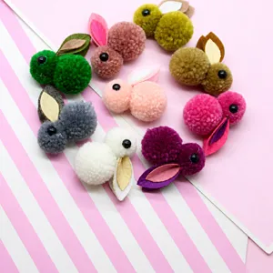 Cute 3D woolen felt rabbit hair accessories DIY pom pom bunny materials for handmade crafts.