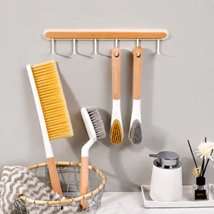 Multifunctional bed cleaning brush set with beech wood handle for home sofa and bedroom dust.