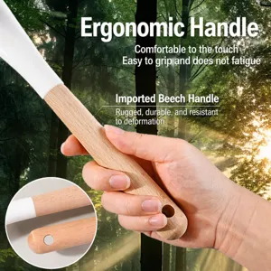 Ergonomic cleaning brush with beech wood handle for comfortable household bed sofa dust removal.