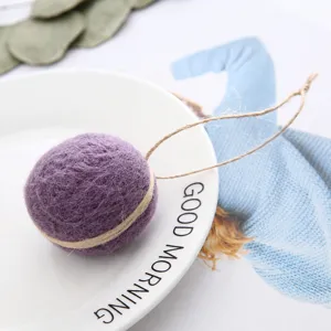 Wool felt macaron ball pendant handmade bag charm cute Christmas tree hanging ornament purple