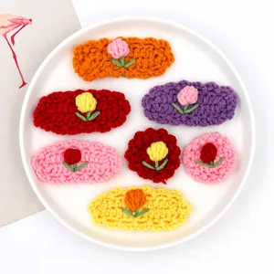 Handmade Knitted Wool Tulip Flower Brooch Cute Floral Hair Clip DIY Accessory Women Fashion Casual Jewelry Gift