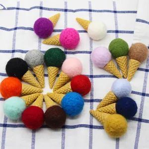 Large Ice Cream Cone Pom Pom Wool Felt Resin DIY Craft Accessories Bouquet Christmas Tree Decoration Hair Ornament