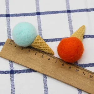 Wool felt ice cream cone DIY charms, colorful pom pom cute hair accessories craft supplies