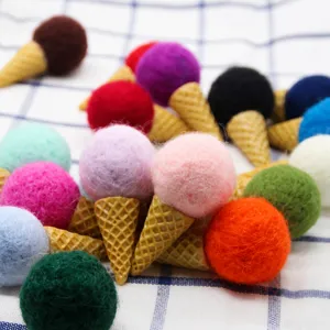 Colorful wool felt ice cream cone DIY craft accessories for handmade hair decoration and party.