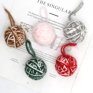 5cm two-color yarn ball Christmas hanging ornament handmade DIY home decor pendant 5pcs