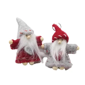 Cute wool felt gnomes Christmas hanging ornaments, DIY handmade holiday tree decoration items.