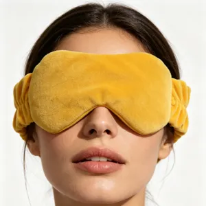 Comfortable yellow plush sleep mask and headband 2-in-1 soft velvet for travel and daily care.