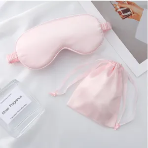 Rosa Kunstseide Schlafmaske und Beutel Set, weiche schattierende Reise Augenbinde.