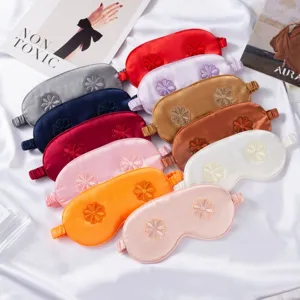 Faux Silk Satin Sleep Eye Mask 3D Flower Embroidery Blackout Breathable Soft Eye Cover For Travel Home Sleeping Women
