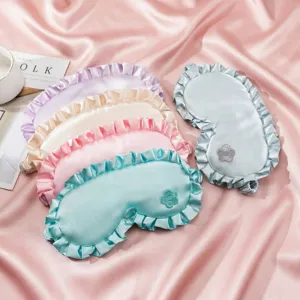 Sanfter Stil Satin Rüschen Augenmaske Bestickt Blumen Atmungsaktiv Beschattung Schlafmaske Für Reisen Damen Accessoire