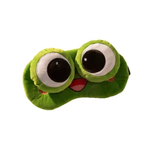 Niedliche grüne Frosch Pluesch Schlafmaske mit grossen Augen weicher Gurt fuer erholsamen Schlaf.