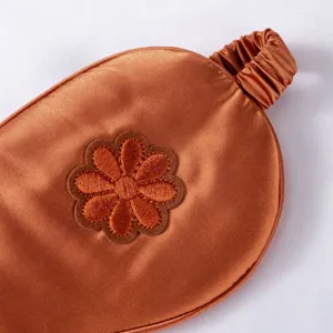 Silk sleep eye mask with 3D flower embroidery, breathable comfortable shading blindfold for travel