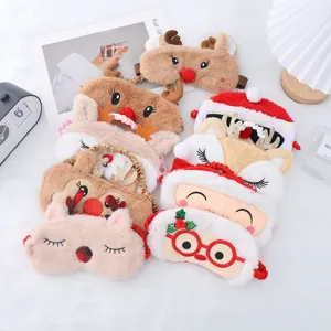 Christmas Cartoon Plush Sleeping Eye Mask Soft Breathable Light Blocking Blindfold Cute Reindeer Santa Claus Holiday Sleep Mask For Travel Home Decoration