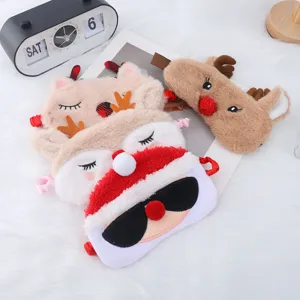 Cute Christmas elk plush sleep mask, soft winter cartoon shading eye mask for rest travel.